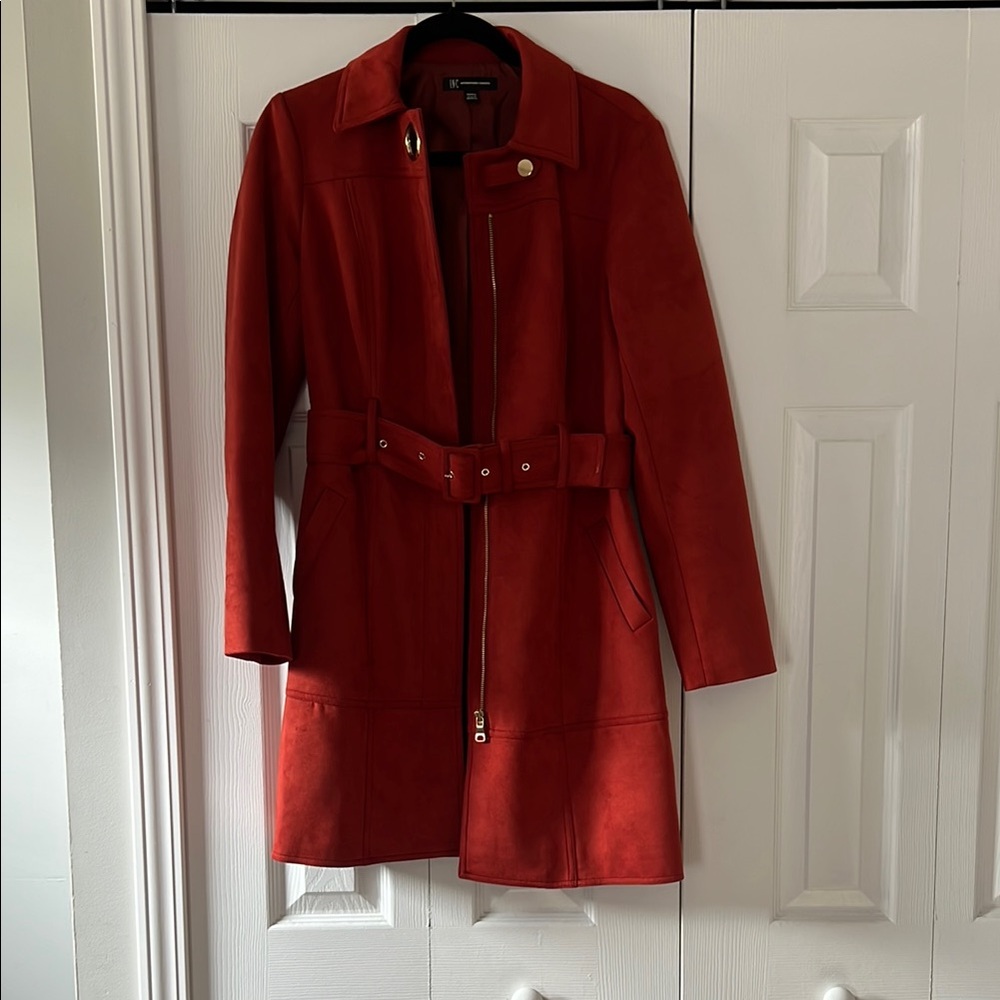 INC International Concepts Red Trench Coat with Belted Waist